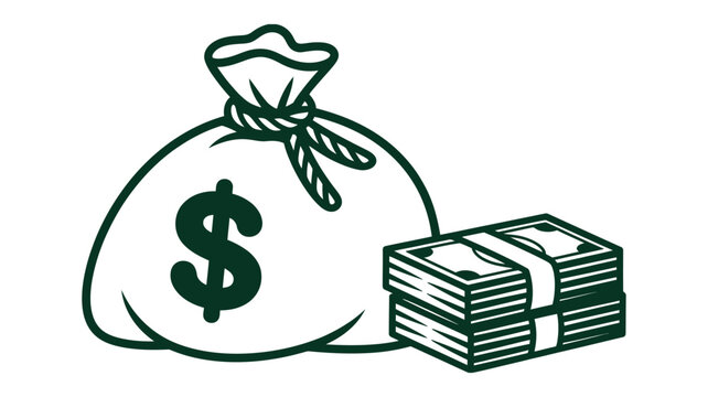 Money bag vector illustration with dollar sign and stack of cash