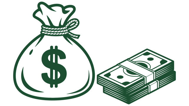 Money bag vector illustration with dollar sign and stack of cash