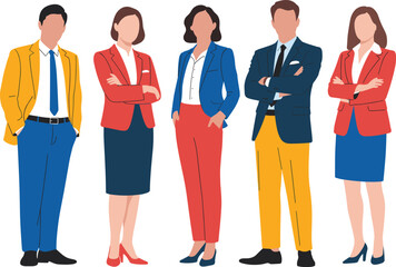 Obraz premium Successful business team illustration, diverse corporate professionals standing together, flat vector office workers collection, leader and management group isolated, staff.