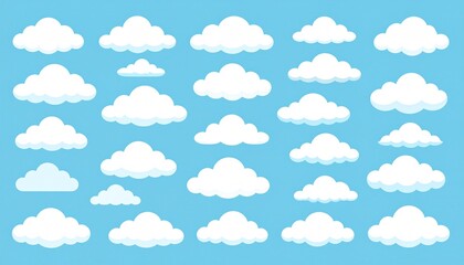 White fluffy clouds floating in clear blue sky background minimalist design