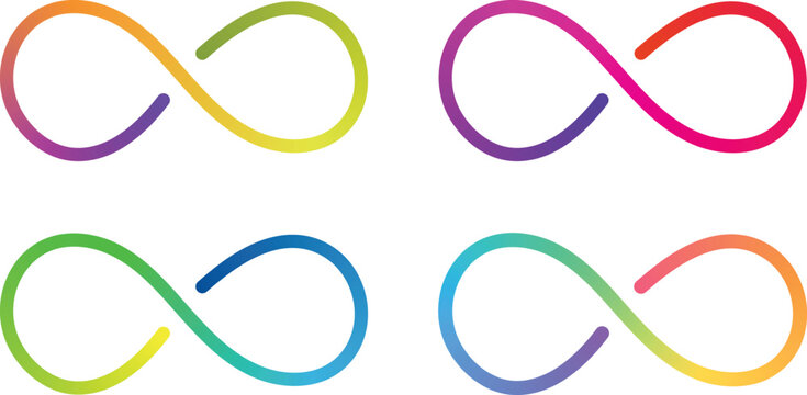 Multicolored infinity symbols in four variations