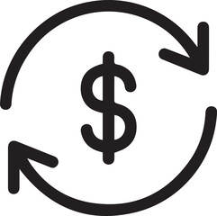 Obraz premium A simple black line icon depicts the concept of currency exchange or financial recycling surrounding a prominent dollar sign.