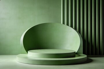 Minimalist Green Display Podium with Curved Design