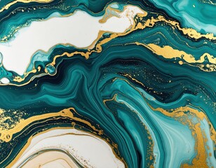 Fototapeta premium Colorful Abstract Art with Teal Swirls and Gold Highlights