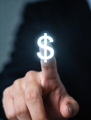 Businessman Touching Digital Dollar Symbol