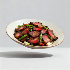 Stir-fried sliced meat with green peppers and scallions