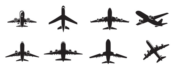 Black airplane icon collection. Set of black plane silhouette icon © Jrkdb