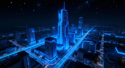 Futuristic Neon-Lit Cityscape at Night