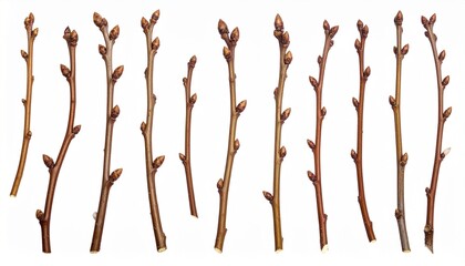 Fototapeta premium Dry twig collection isolated on white background minimalist natural texture
