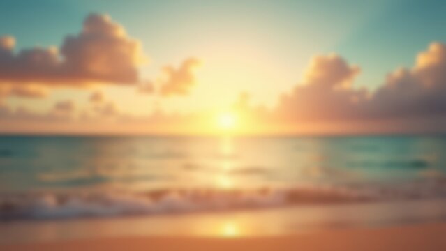 Blurred Summer Beach Background with Sunset Sky and Clouds in Vintage Tone