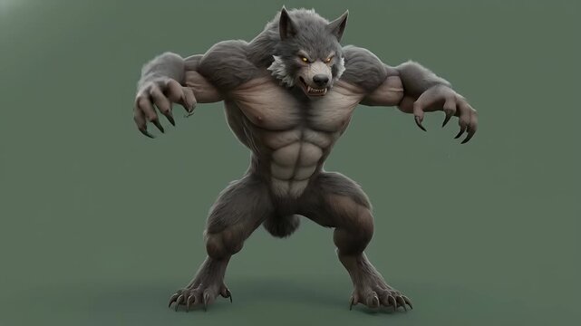 Powerful werewolf creature in its monstrous form, a fearsome beast from folklore and horror genres.