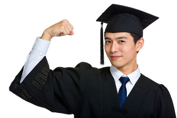 [Transparent Background PNG]Proud Male Graduate in Academic Regalia Flexing Arm