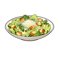 [Transparent Background PNG]Fresh Caesar salad with lettuce croutons and parmesan cheese