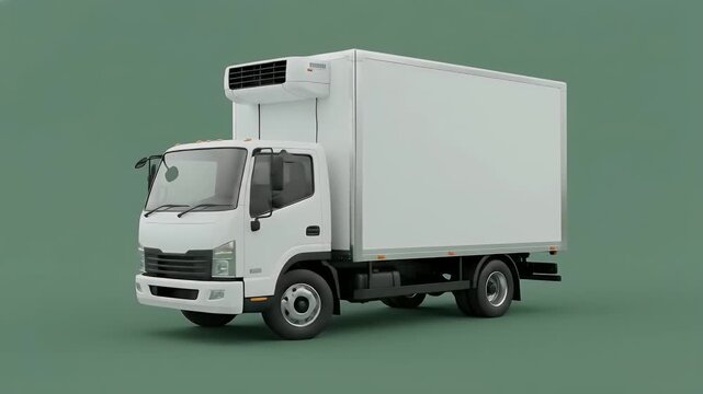 White Refrigerated Delivery Truck on Green Screen Background for Cold Chain Logistics and Food Transport