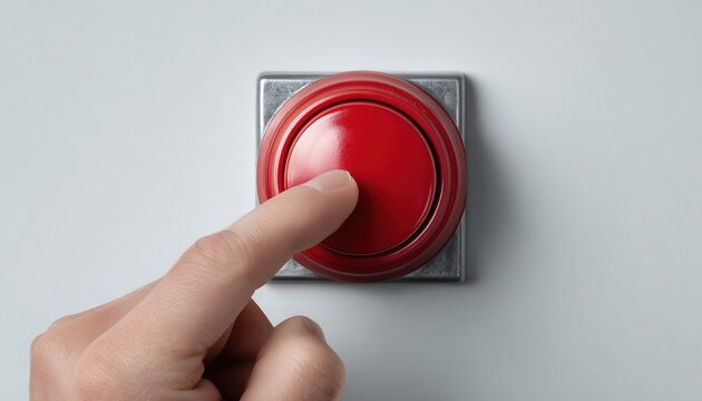 Prevent The Activation Of The Red Emergency Button By The Worker'S Hand. A Large Stop Button For Manual Emergency Pressing.