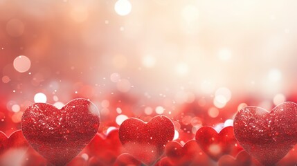 Obraz premium Romantic Field of Blurred Red Heart Shapes Floating with Soft Bokeh Lights