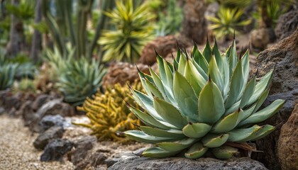 Fototapeta premium Agave Attenuata Or Foxtail Succulent Plants In A Tropical Garden Of Tenerife, Canary Islands, Spain With Selective Focus.