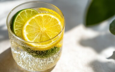 Refreshing Citrus Drink with Lemon and Lime Slices