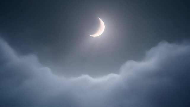 Solar Eclipse through Clouds Dark Sky.