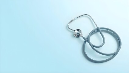 Fototapeta premium Medical stethoscope on a clean, light blue background with ample copy space for text