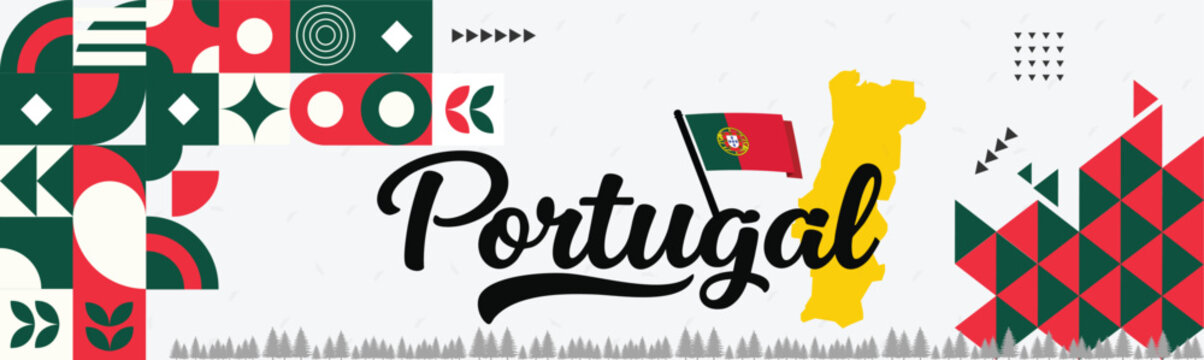 Portugal National Flag Waving with Motion Blur Effect and Graphic Background