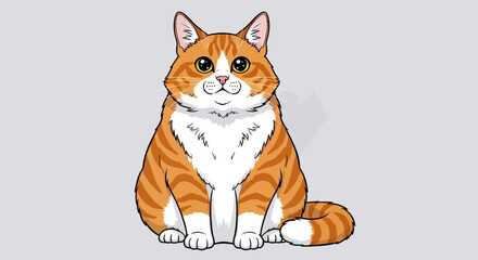 Fototapeta premium A cartoon illustration of an orange tabby cat sitting on a plain surface viewed from the front