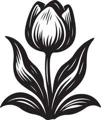 Stylized black and white tulip flower