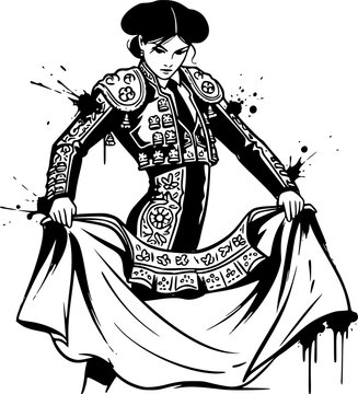 Female Matador in Sumi-e Style: Evocative Depiction of Courage a
