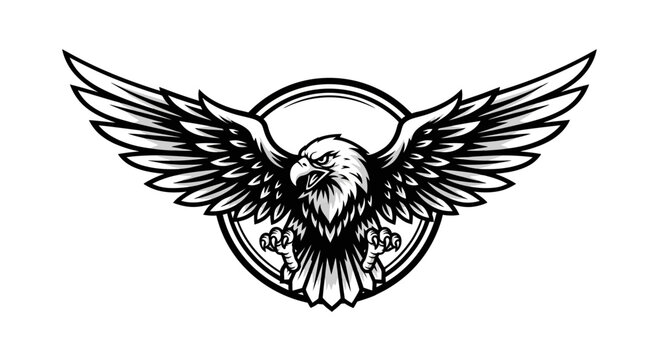 Majestic eagle with outstretched wings in circular emblem