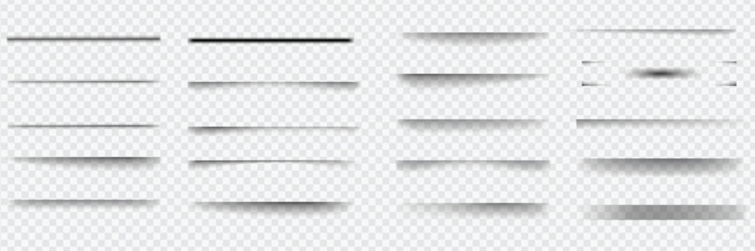 Realistic Paper Drop Shadow Vector Set with Soft Floor Shadows on Transparent Background