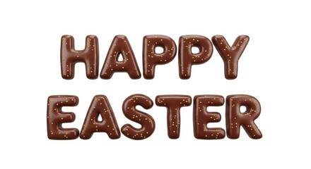 Delicious chocolate letters spelling 'Happy Easter' with golden sprinkles.