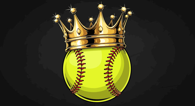 A crowned softball glows brightly against a dark background from a centered viewpoint