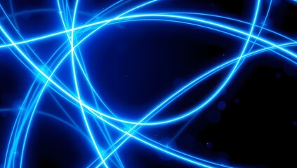Obraz premium Intricate tangle of glowing blue neon light trails on a dark, abstract, high-tech background