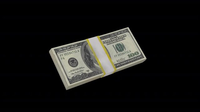 Old 100 US Dollar money stack animation icon featuring classic hundred dollar banknotes. 5 second smooth motion with transparent background, ideal for finance videos, banking content, 