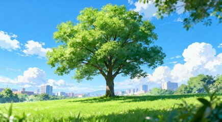 Obraz premium Lush Green Tree in Vibrant City Park