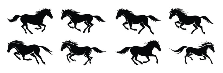 nine galloping horse silhouettes are presented in an © Jeomd