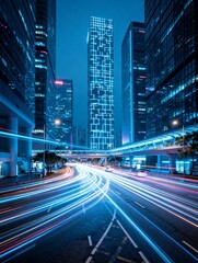 Fototapeta premium Night Cityscape with Light Trails on Modern Avenue