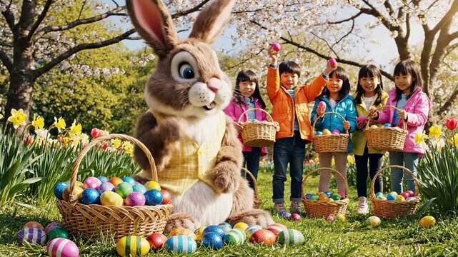 Easter Bunny and Children Egg Hunt in the Park.
