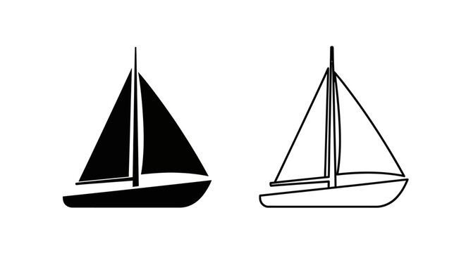 Two sailboats illustration, one with a black sail and the other with a white sail. Vector