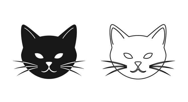 Black and white cat head illustration vector design, minimalist cat face art, Vector