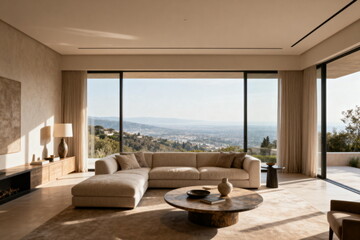 Fototapeta premium Luxury Modern Minimalist Living Room with Large Windows