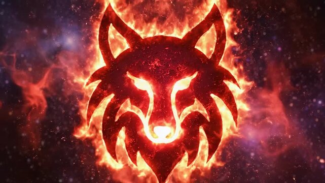 Fiery Wolf Silhouette in a Cosmic Galaxy Background.