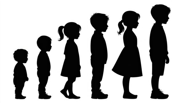 Children silhouettes in different ages and poses