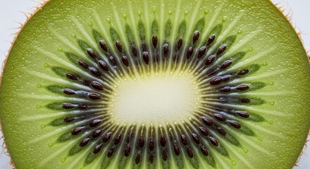 Extreme close up reveals intricate starburst pattern inside a freshly sliced fruit