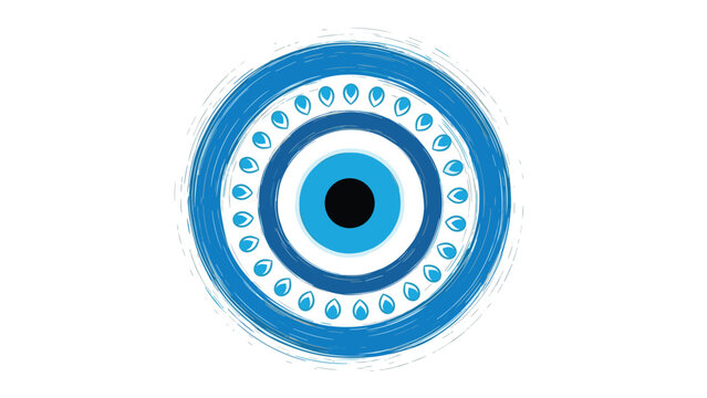 Traditional blue evil eye symbol known as a nazar features concentric circles and a central black pupil for protection and spiritual meaning.
