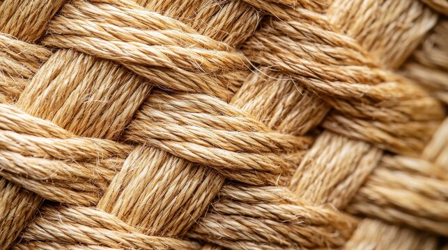 Natural sisal weave pattern texture close-up showing braided rope fibers in golden brown coloration perfect for sustainable eco-friendly web backgrounds