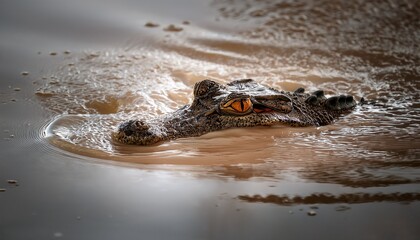 crocodile head emerging from muddy water surface