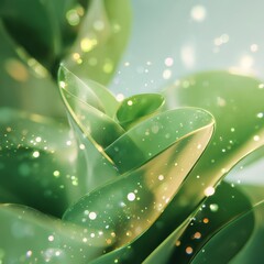 Close up of vibrant green plant leaves with bright details