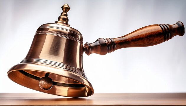 classic brass handbell with polished finish and elegant wooden handle