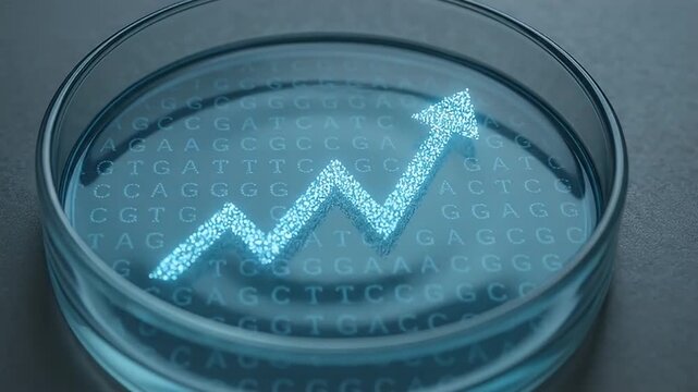 DNA sequence petri dish upward arrow genetic research biotechnology laboratory science growth analysis data visualization innovation technology biology experiment molecular biology genetic code